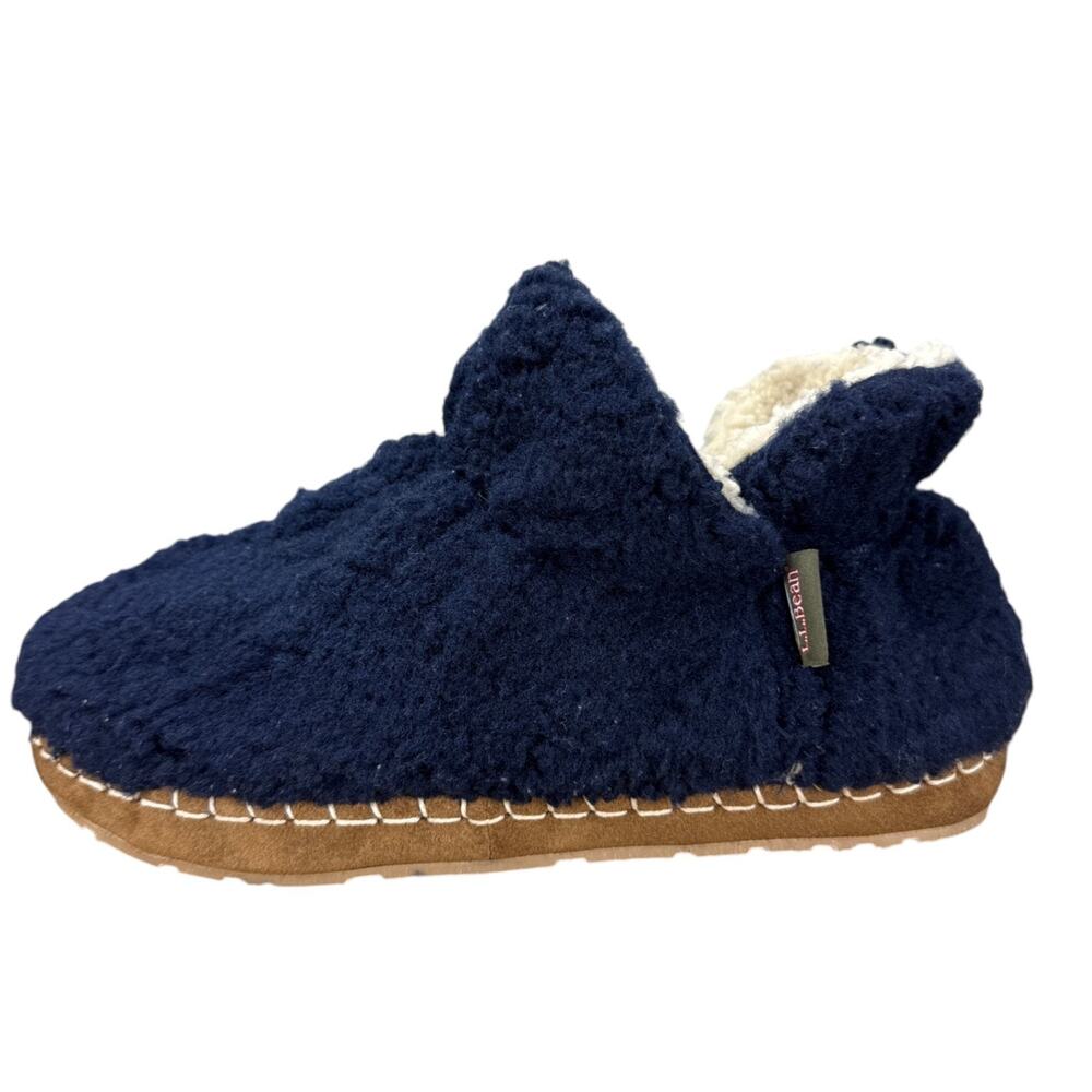 LL Bean Cozy Sherpa Slipper Booties Womens 9 Blue Fleece Moccasin House Shoes
